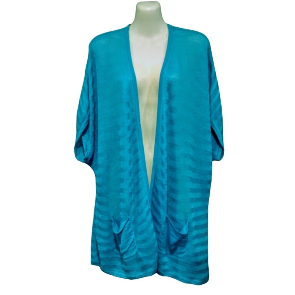 Chico's Open Front Cap Sleeve Cardigan, Turquoise, Sz 3 (16) NWT
